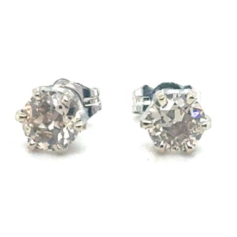 14K White Gold Old European Cut Diamond Stud Earrings