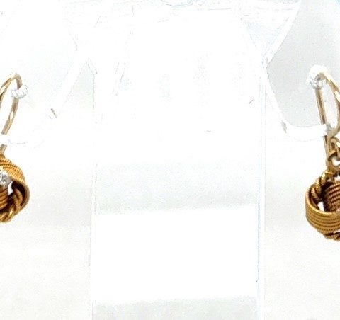 Victorian 14K yellow gold diamond love knot earrings