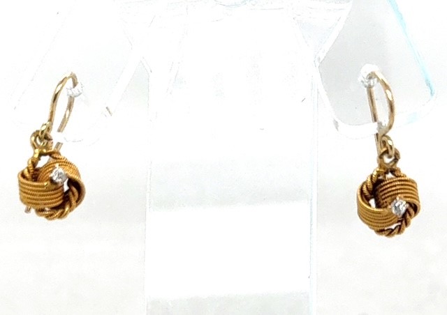 Victorian 14K yellow gold diamond love knot earrings