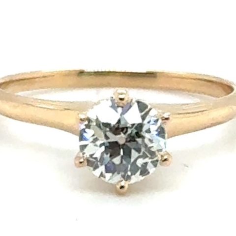 Victorian 14K yellow gold old European cut diamond solitaire ring