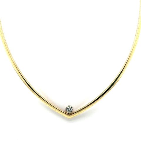 Contemporary 14K two-tone gold diamond omega necklace