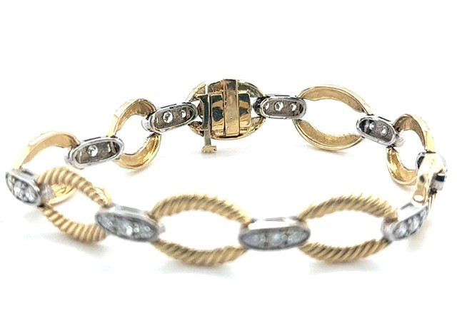 14K two-tone gold diamond cable link bracelet, 1.26 CTW, contemporary