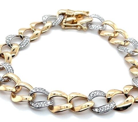 14K two-tone gold diamond curb link bracelet, 1.06 CTW