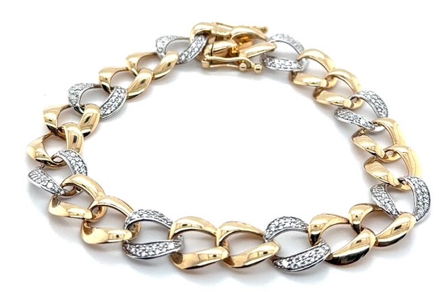 14K two-tone gold diamond curb link bracelet, 1.06 CTW