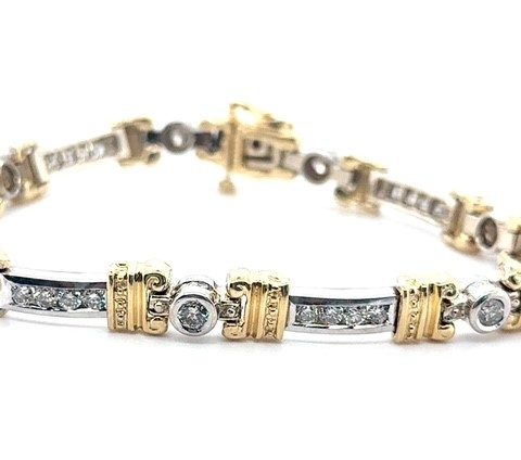 14K two-tone gold diamond link bracelet, 2.50 CTW, 2000s