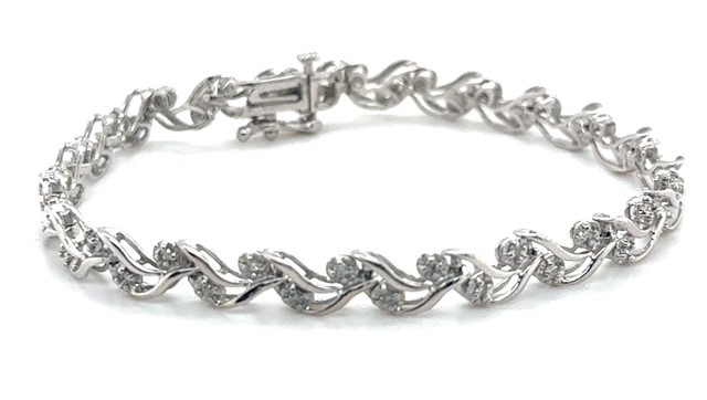 10K white gold diamond daisy chain bracelet, 0.44 CTW, 1990s