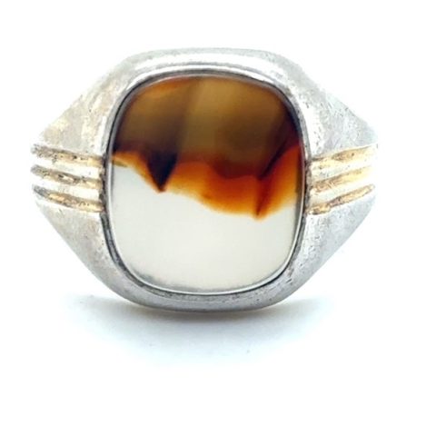 Sterling silver sunset agate signet style ring, size 11.25