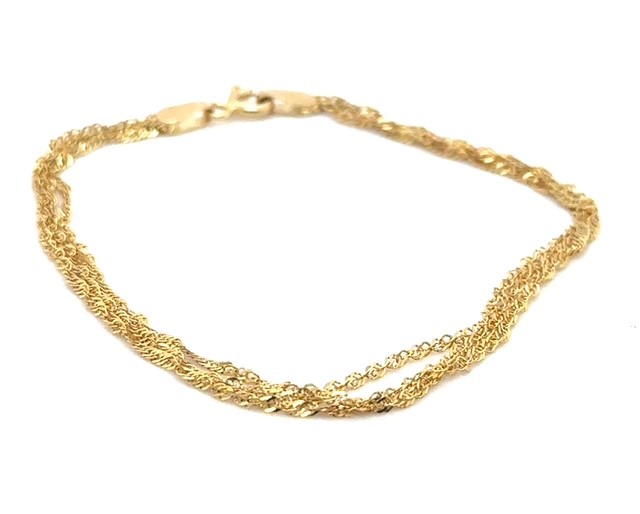 14K Yellow Gold 3-Strand Diamond-Cut Rope Chain Bracelet