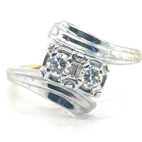 14K Two-Tone Gold Retro Toi et Moi Diamond Ring