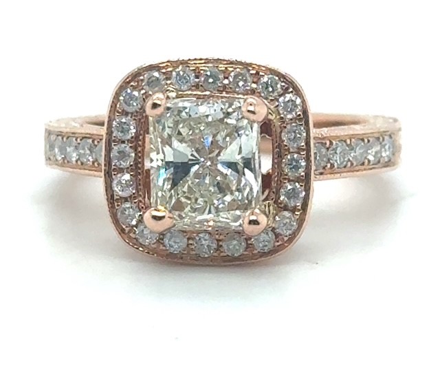 14K Rose Gold Radiant Cut Diamond Halo Engagement Ring