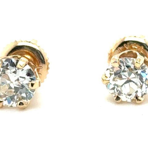 Art Deco 14K yellow gold old European cut diamond stud earrings