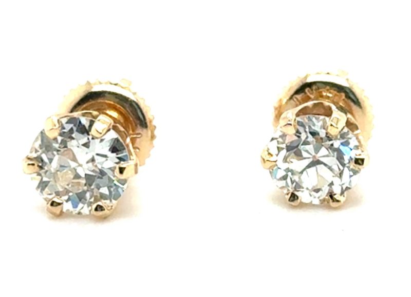 Art Deco 14K yellow gold old European cut diamond stud earrings