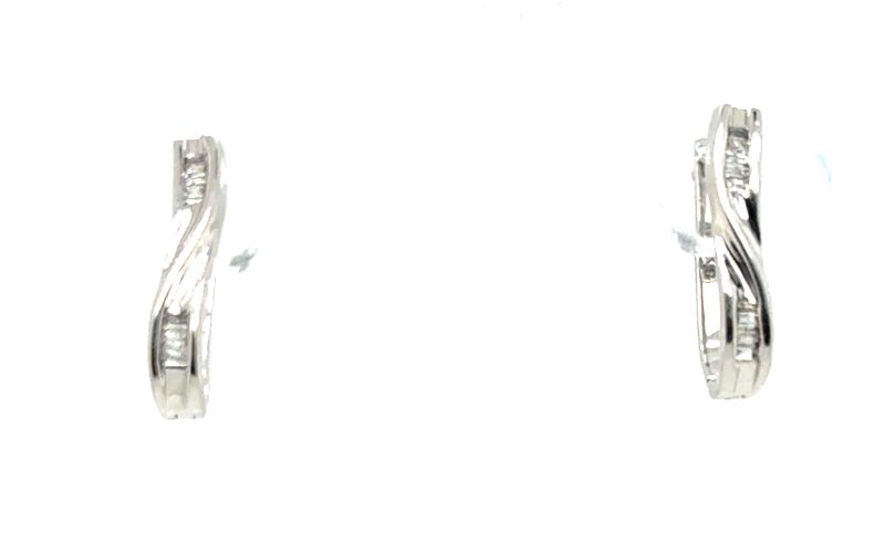 Contemporary 14K white gold baguette diamond hoop earrings
