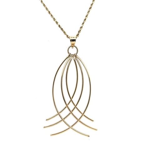 Contemporary 14K yellow gold curved bar pendant