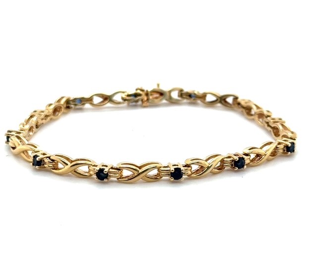 14K yellow gold sapphire infinity link bracelet, 1.20 CTW, 1990s