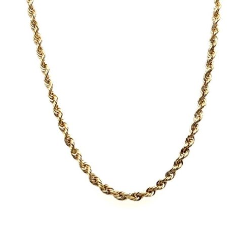 4K yellow gold rope chain necklace with barrel clasp