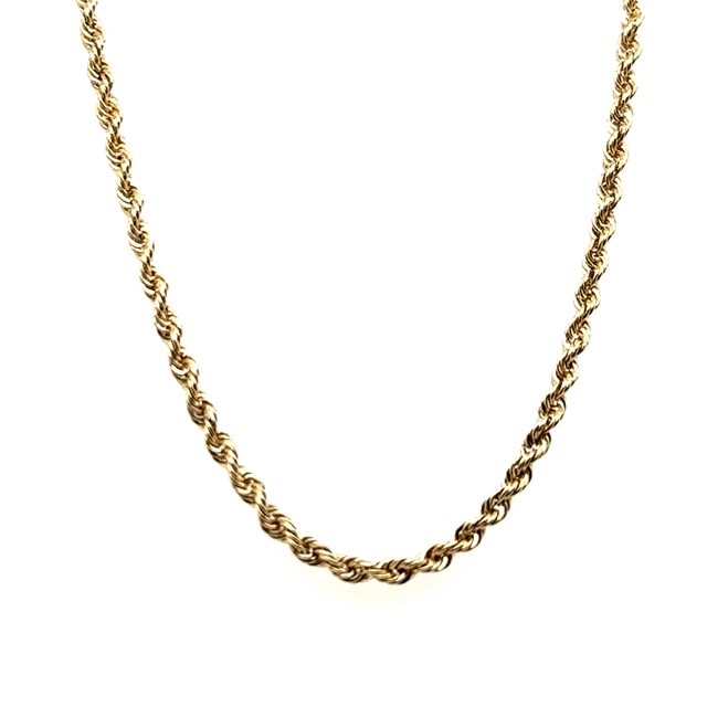 4K yellow gold rope chain necklace with barrel clasp