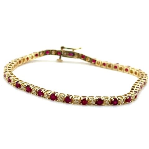 14K yellow gold ruby and diamond tennis bracelet, 3.30 CTW rubies, 0.30 CTW diamonds, 1990s