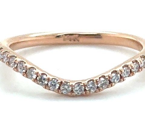 14K rose gold diamond contour wedding band, size 7, 0.40 CTW