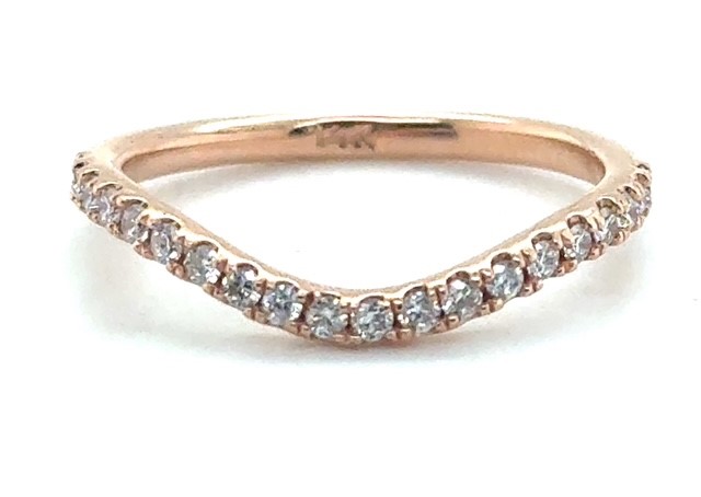 14K rose gold diamond contour wedding band, size 7, 0.40 CTW