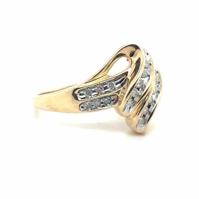 10K two-tone gold single cut diamond ribbon ring