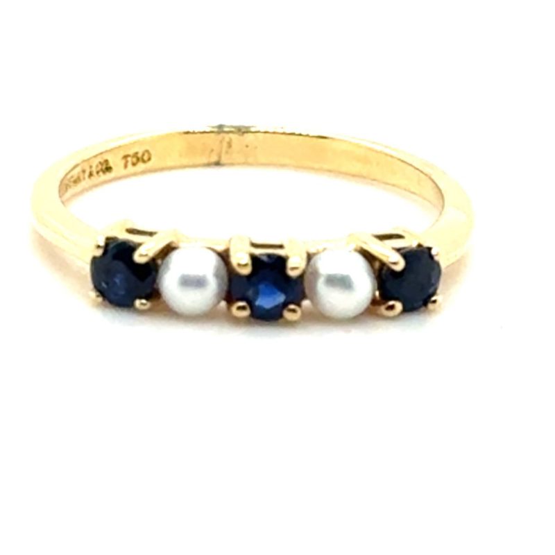 18K yellow gold five stone band with sapphires and Akoya cultured pearls, signed T&Co.