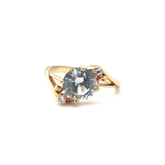 14K yellow gold bypass ring with synthetic spinel and diamond accents